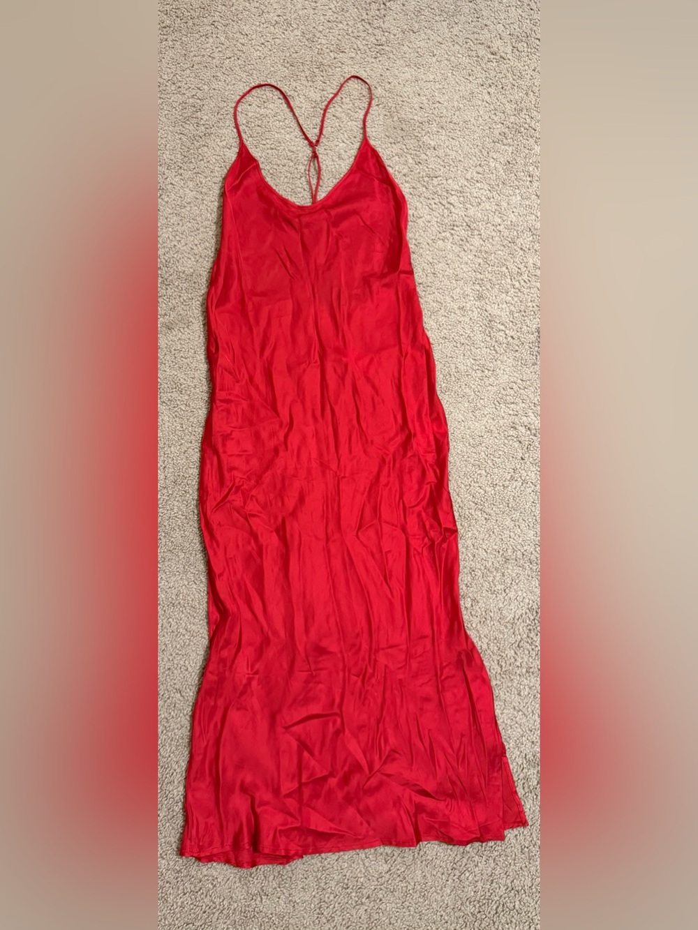 Red Satin Slip Dress with Spaghetti Straps
